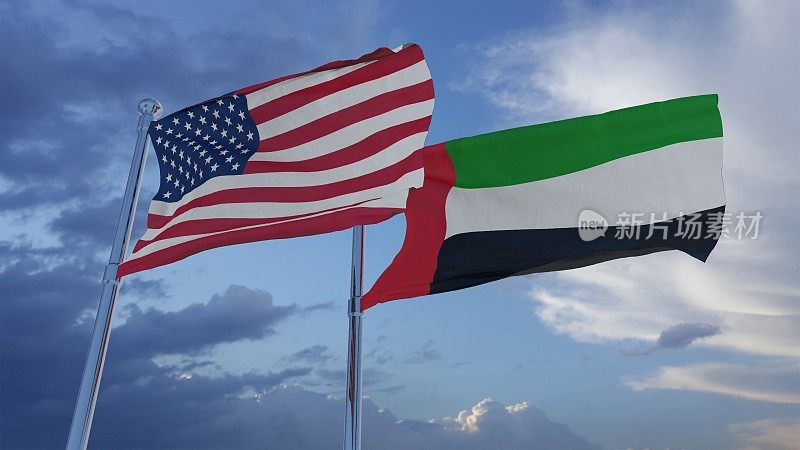 美利坚合众国和阿拉伯联合酋长国国旗- 3D插图库存镜头